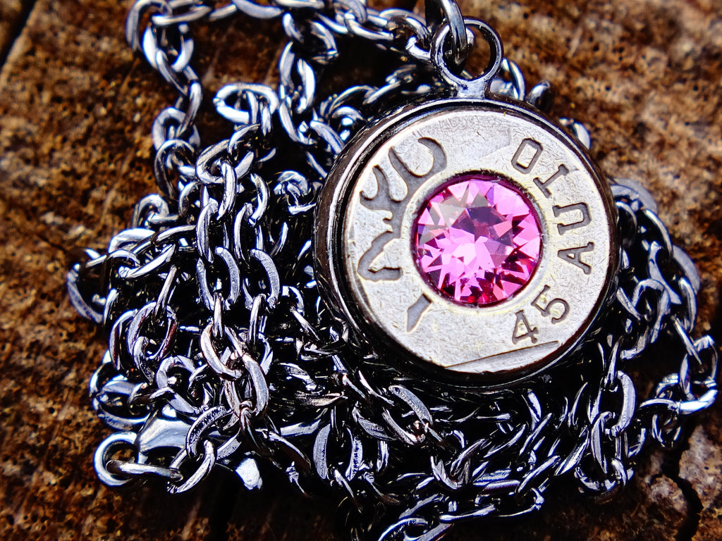 Bullet necklace gunmetal pink tourmaline __etsy:2258805192