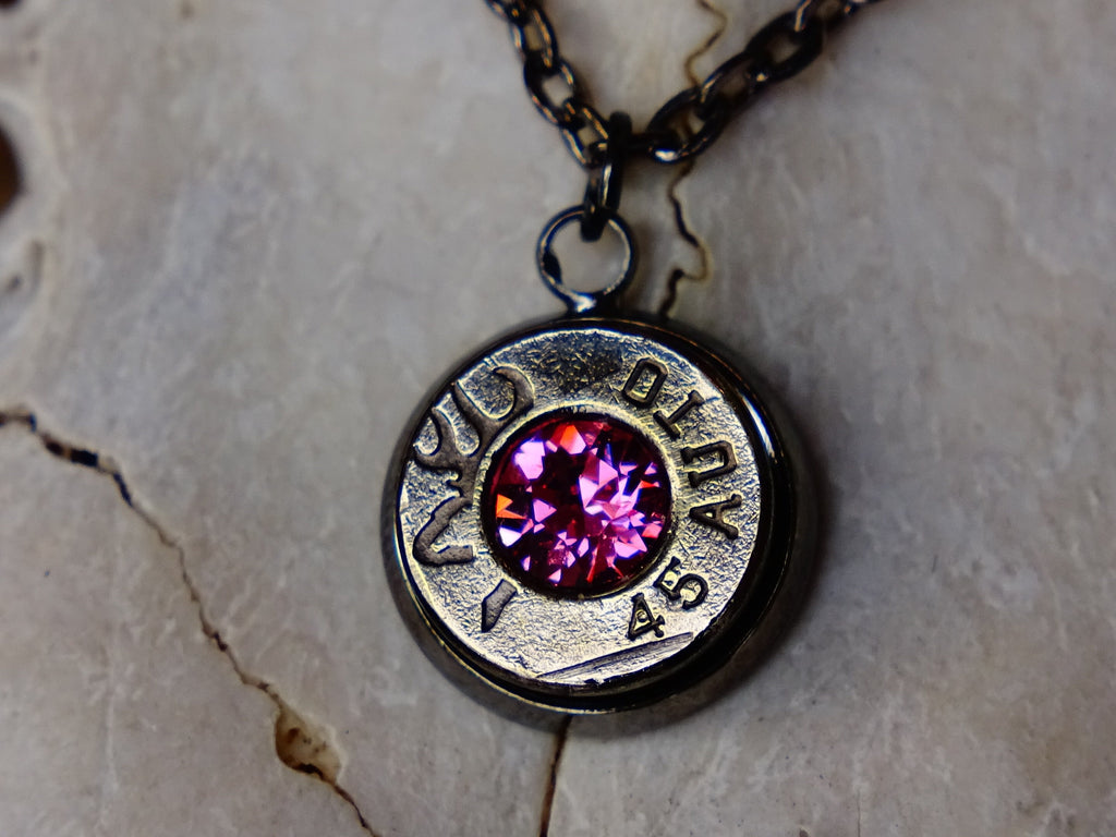 Bullet necklace gunmetal pink tourmaline __etsy:2258805384