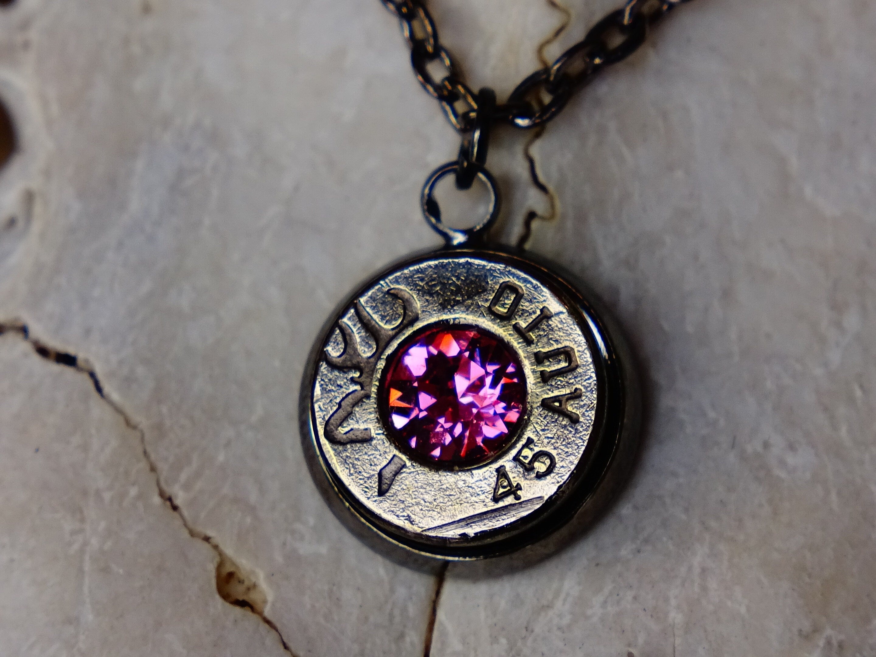 Bullet necklace gunmetal pink tourmaline __etsy:2258805384