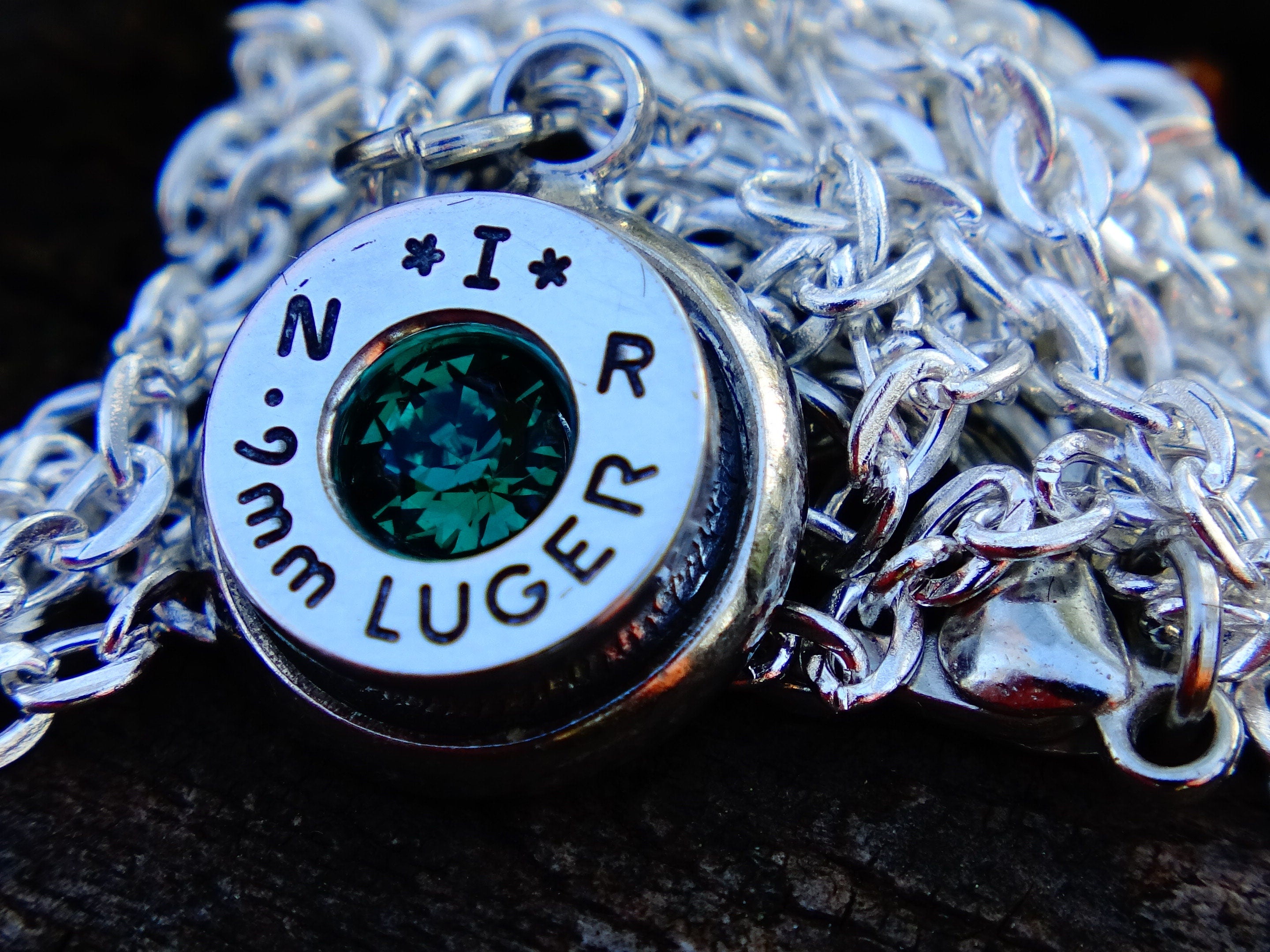 Bullet necklace silver emerald __etsy:2343012143