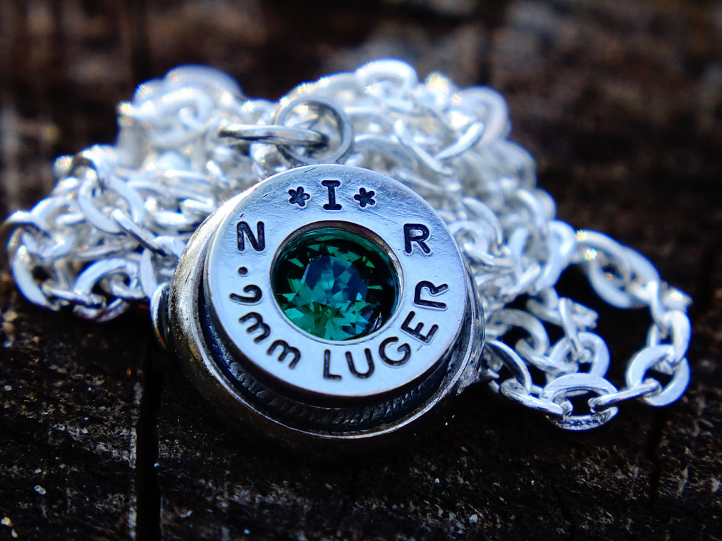 Bullet necklace silver emerald __etsy:2343012341