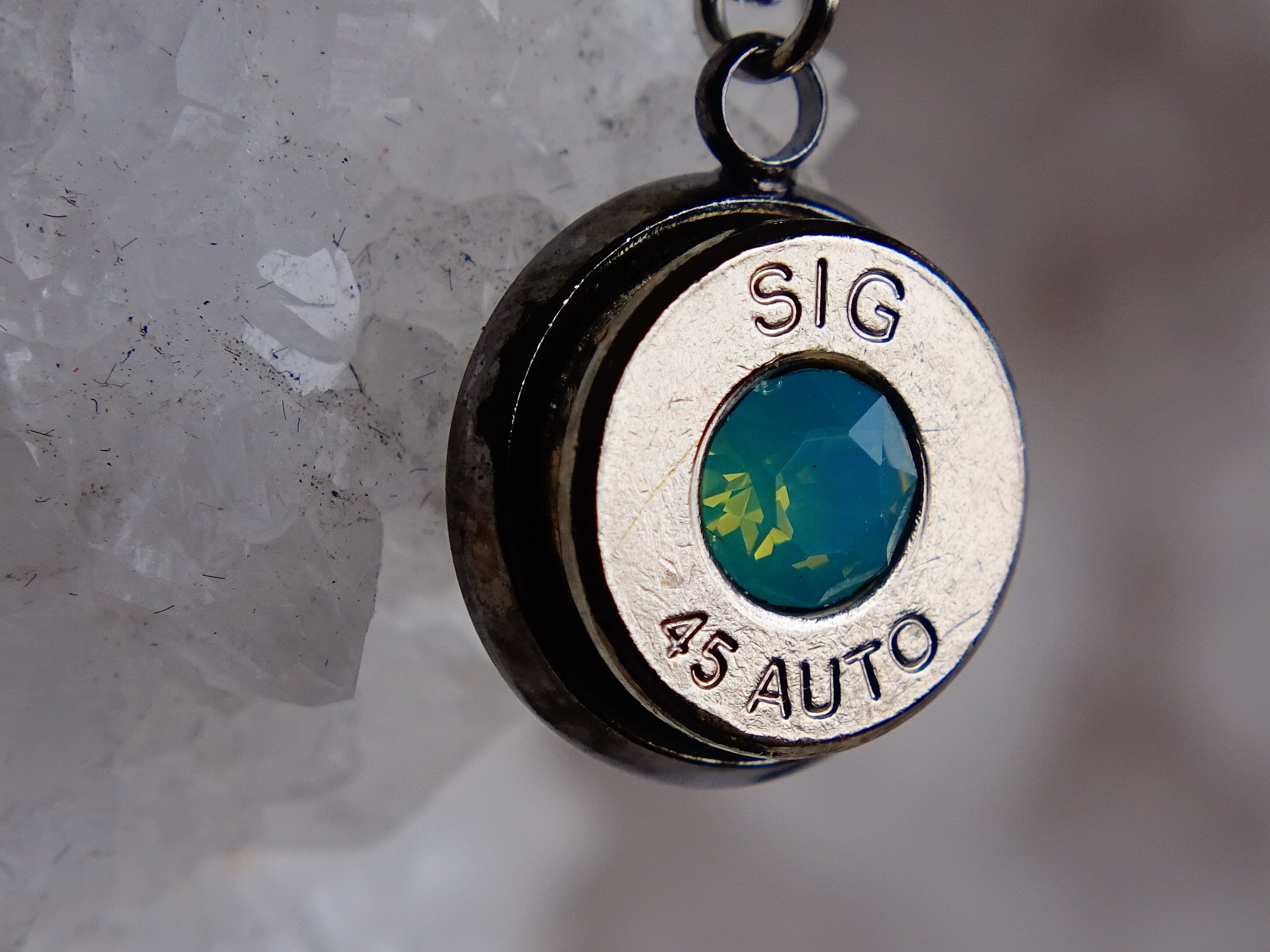 Bullet necklace silver green opal __etsy:2258830954
