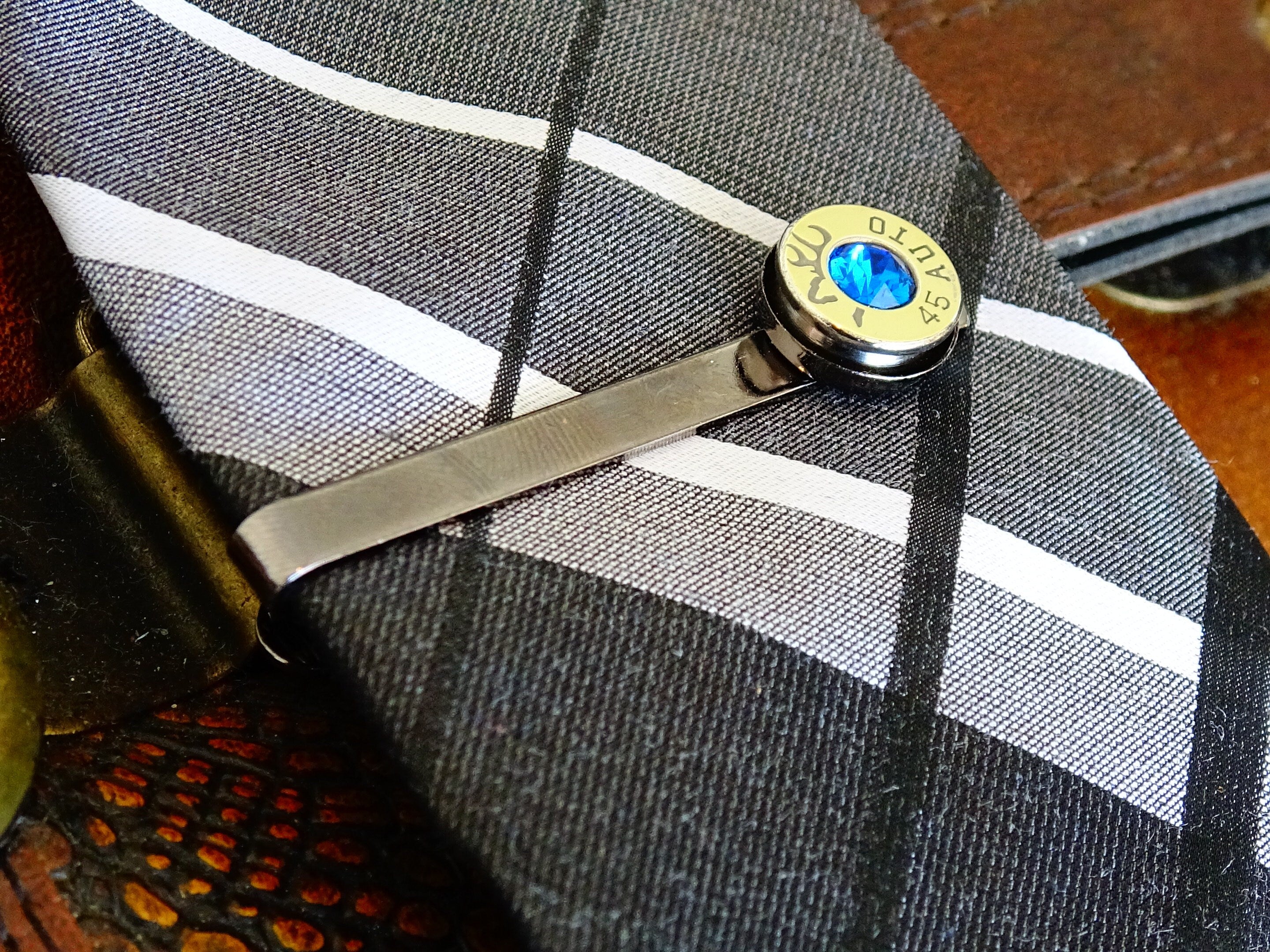 Bullet tie clip bi-tone dark sapphire __etsy:2305999833