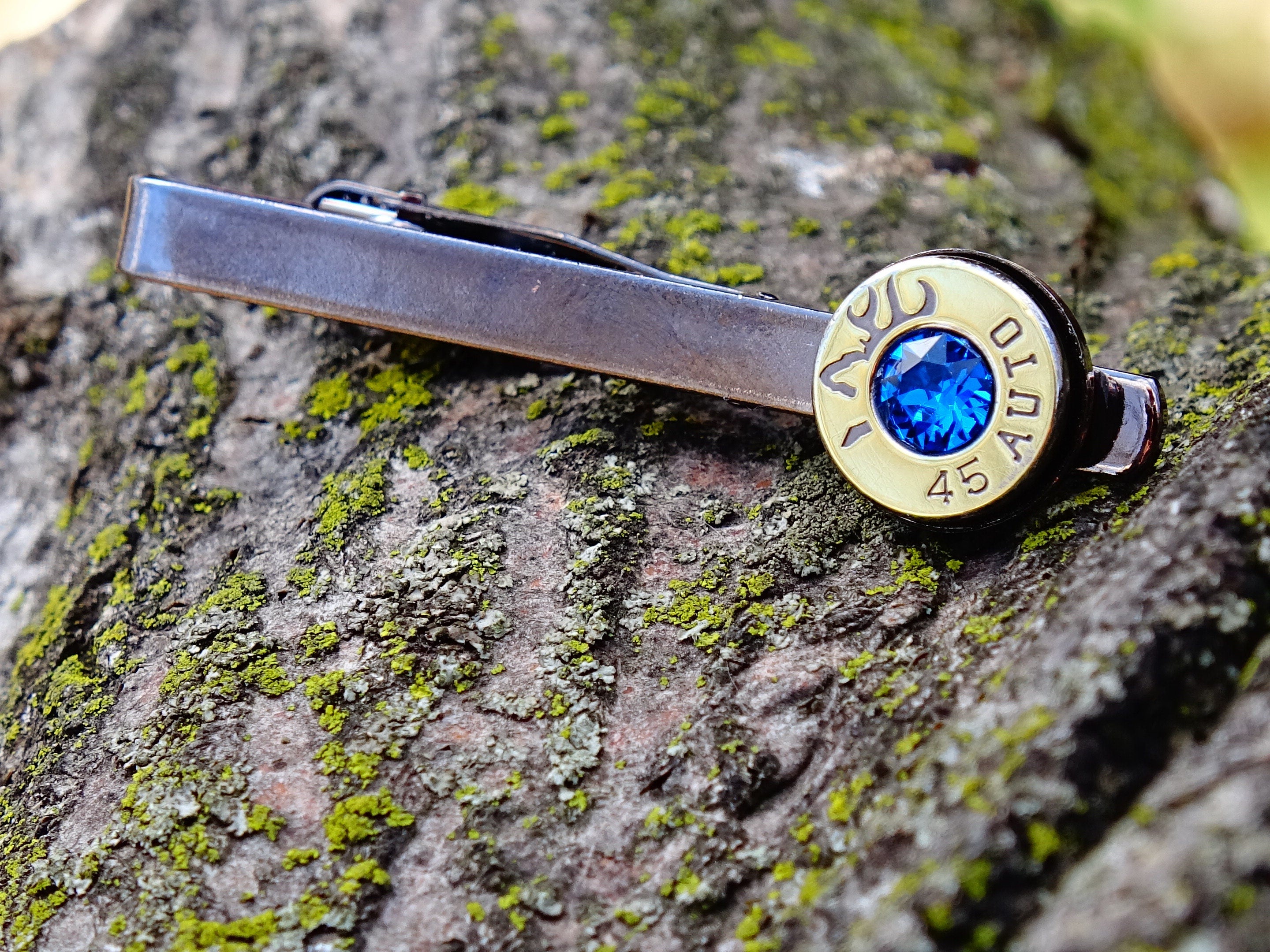 Bullet tie clip bi-tone dark sapphire __etsy:2305999283