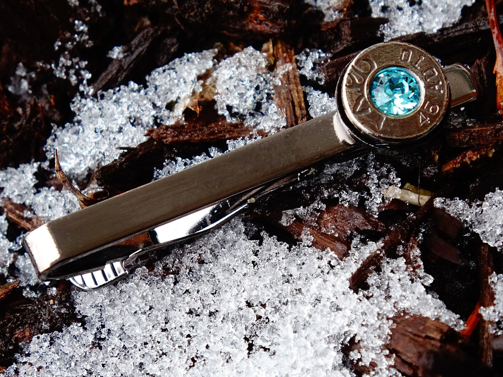 Bullet tie clip gun metal aqua marine .45 ACP __etsy:2241743801
