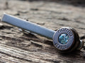 Bullet tie clip .45 gun metal aquamarine