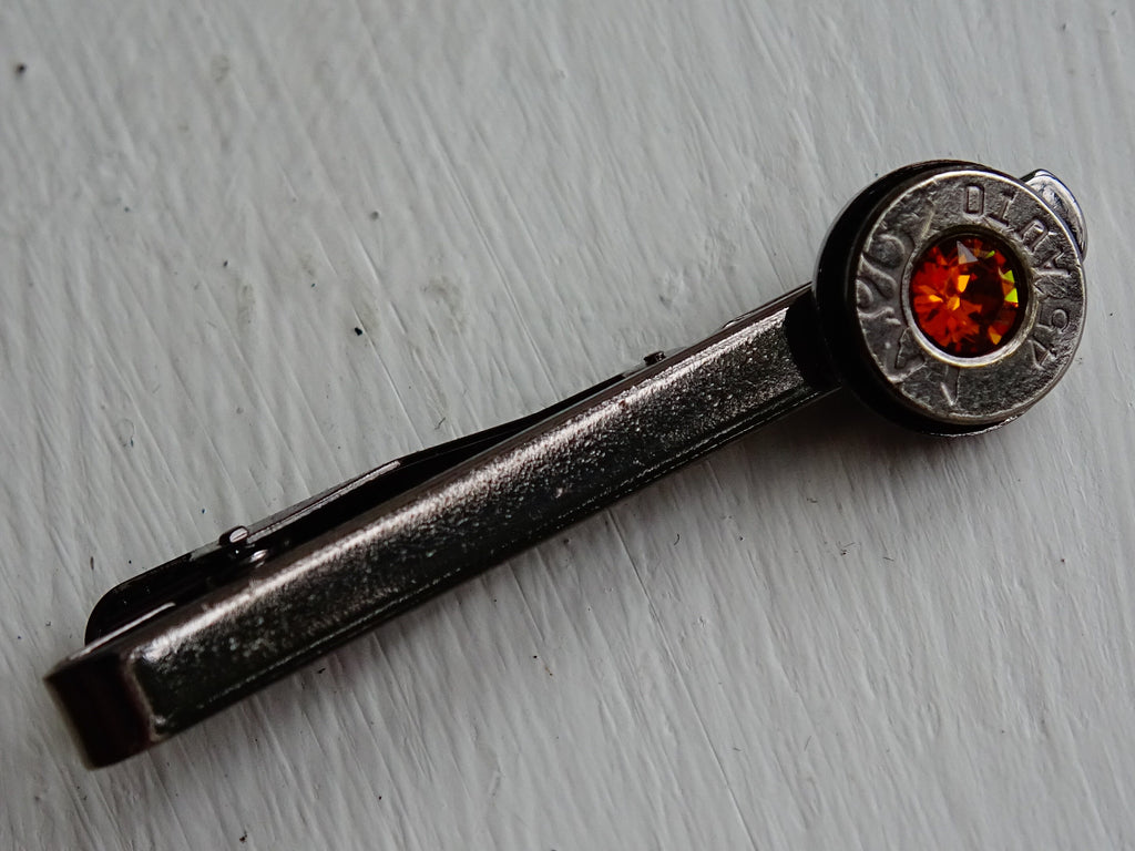 Bullet tie clip gun metal topaz .45 ACP __etsy:2194010604