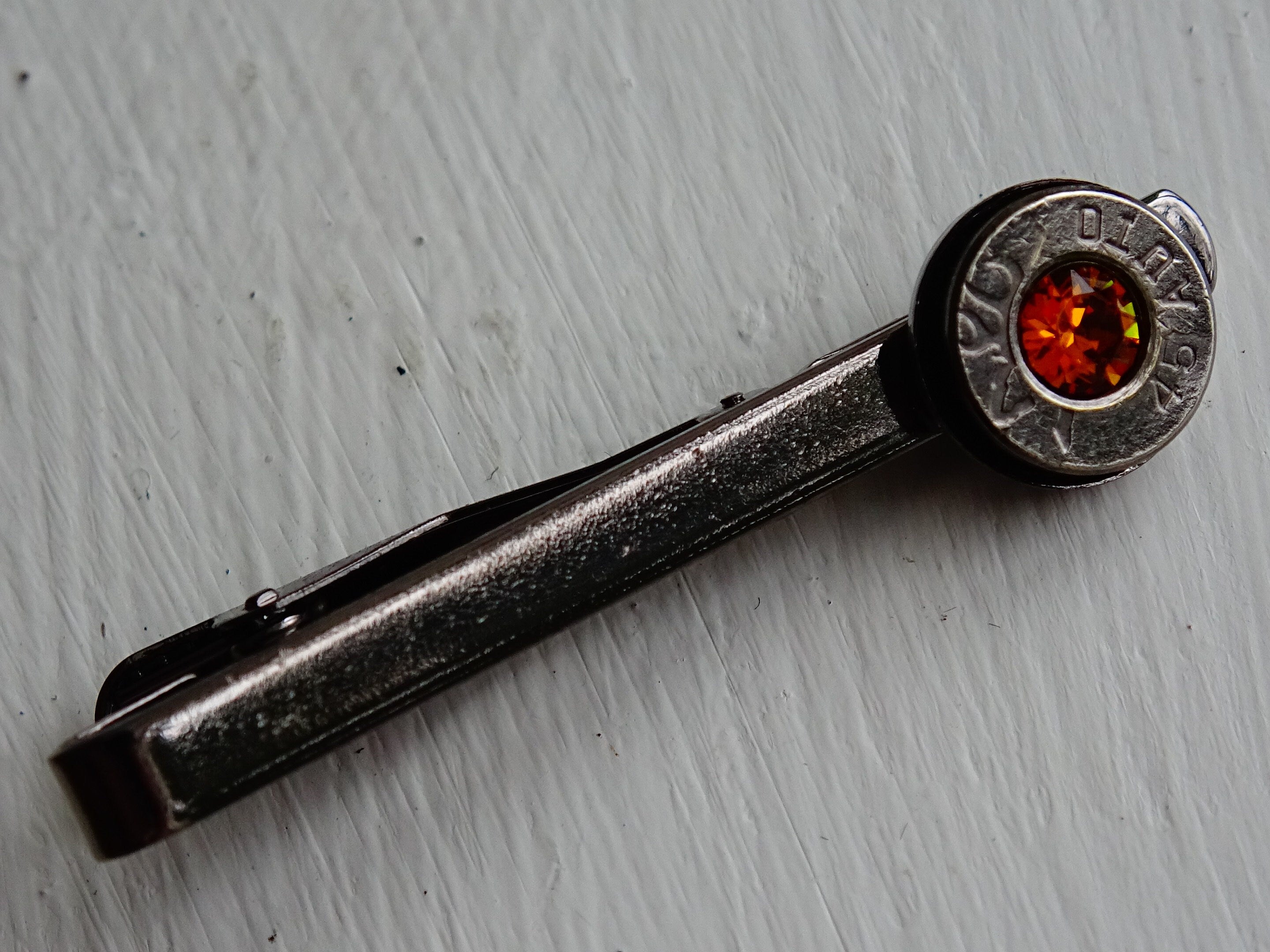 Bullet tie clip gun metal topaz .45 ACP __etsy:2194010604