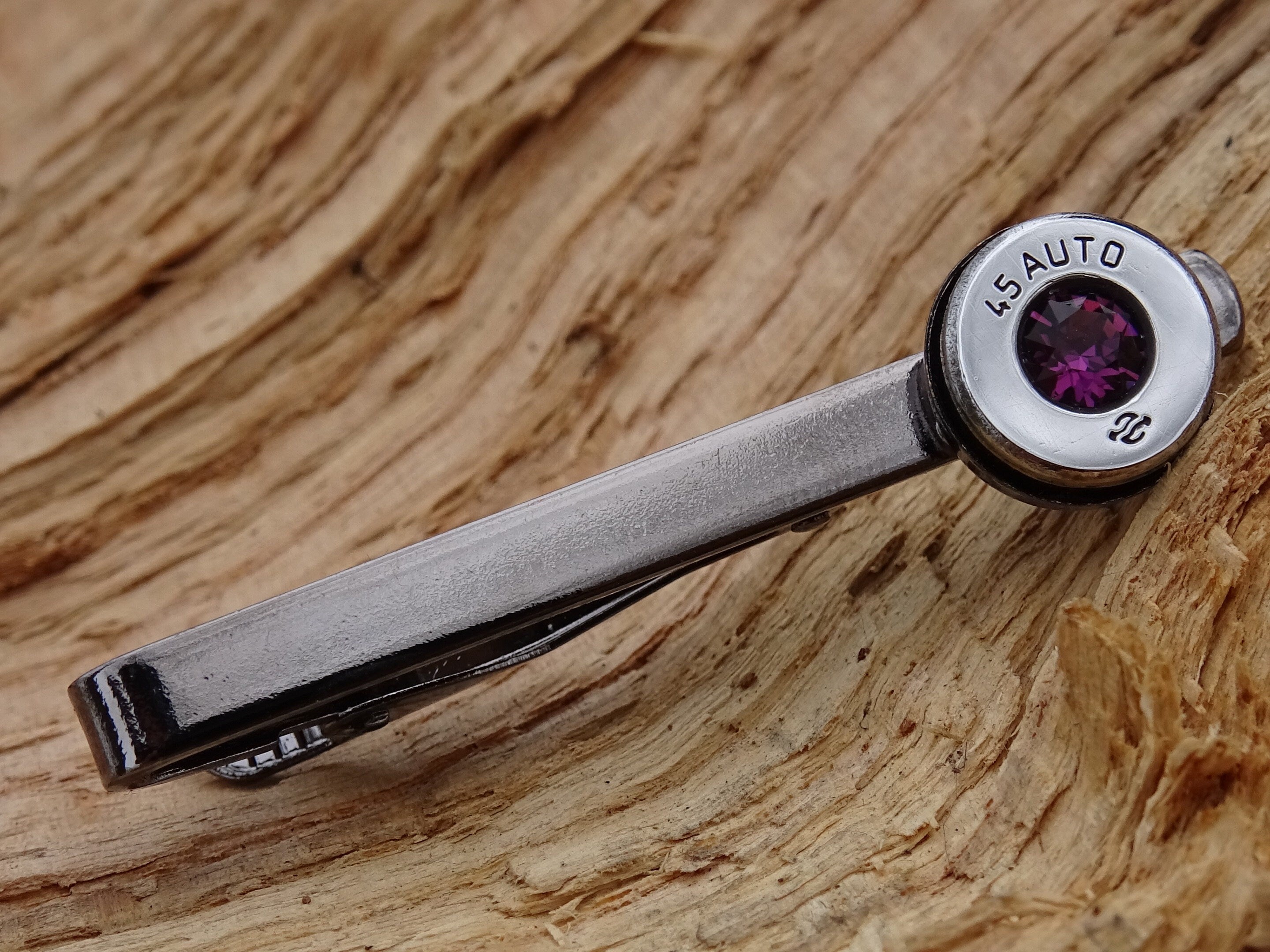 Bullet tie clip high polished amethyst __etsy:2773616868