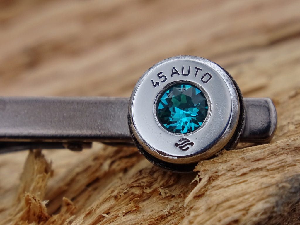 Bullet tie clip high polished blue zircon __etsy:2821497415
