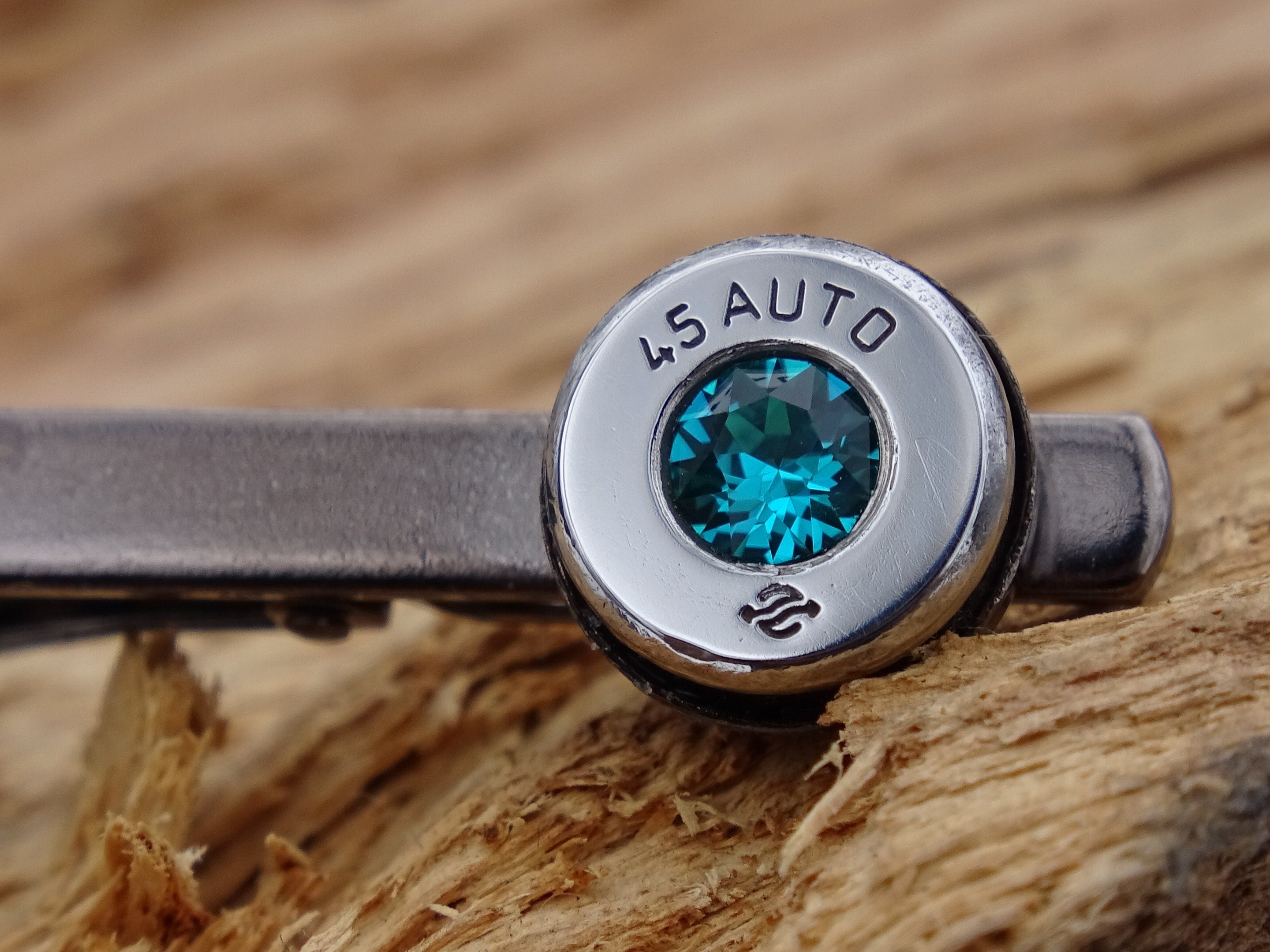 Bullet tie clip high polished blue zircon __etsy:2821497415