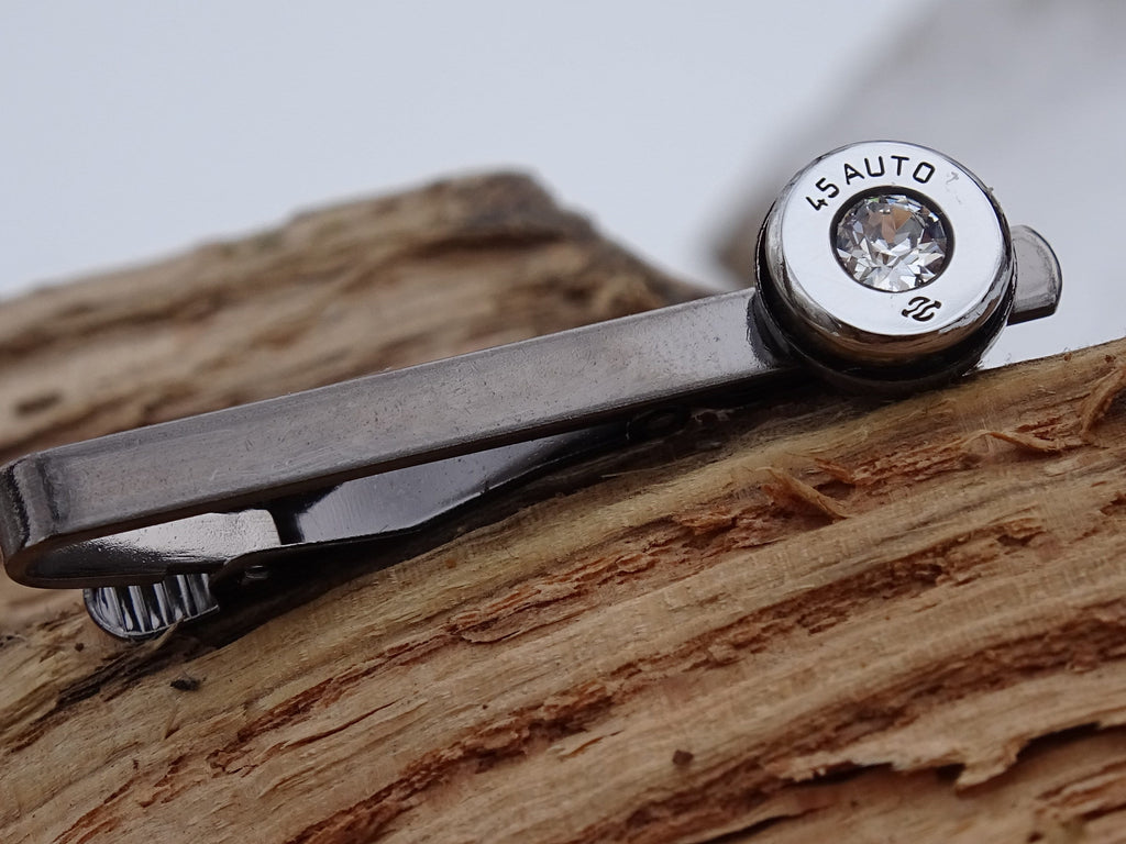 Bullet tie clip high polished cubic zirconia __etsy:2773596998