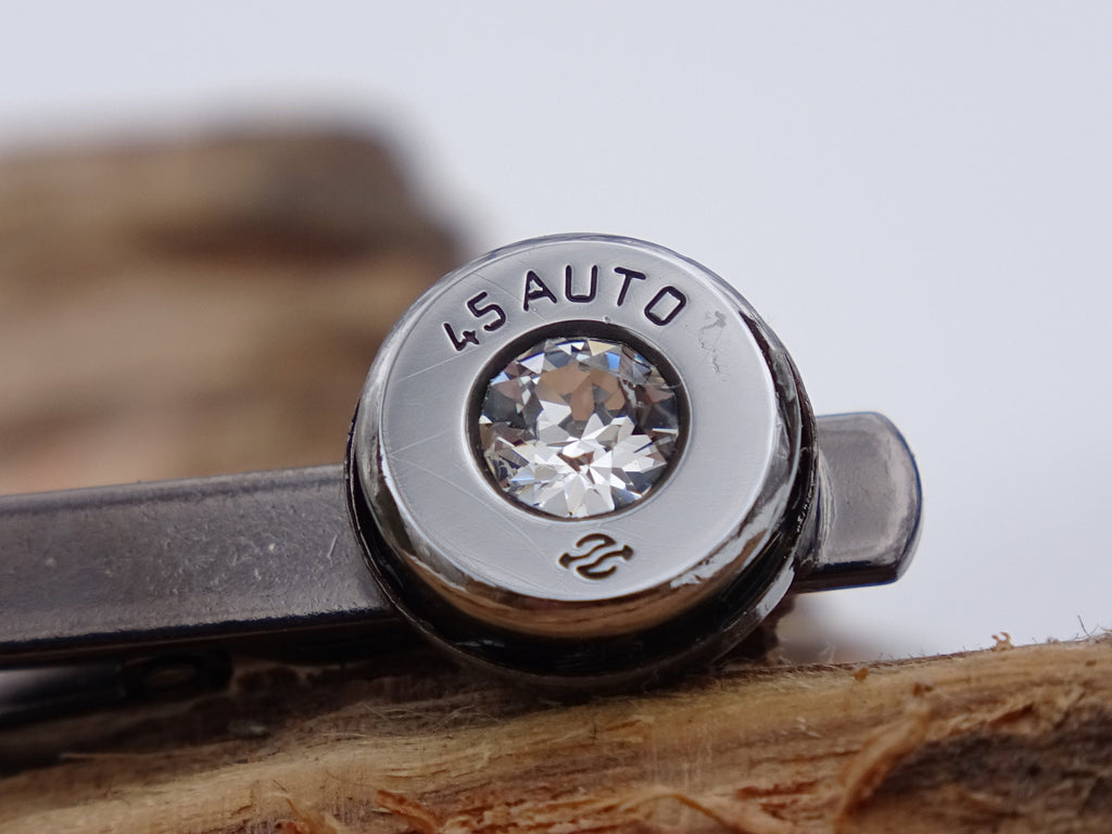 Bullet tie clip high polished cubic zirconia __etsy:2821279575