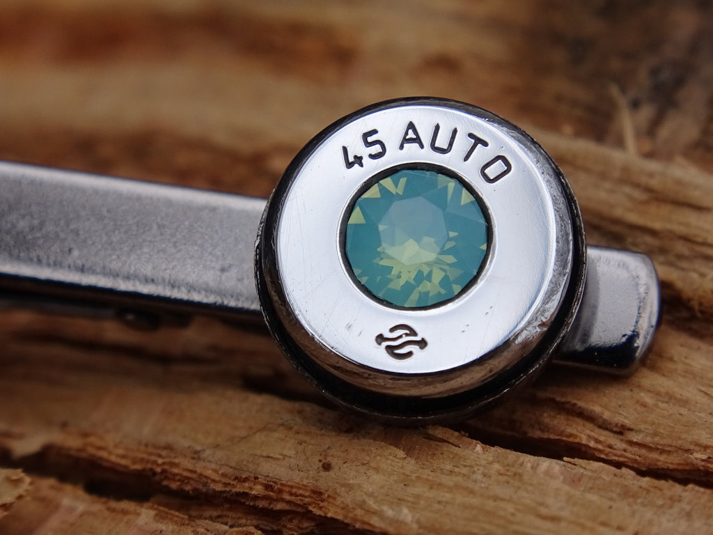 Bullet tie clip high polished green opal __etsy:2821674657