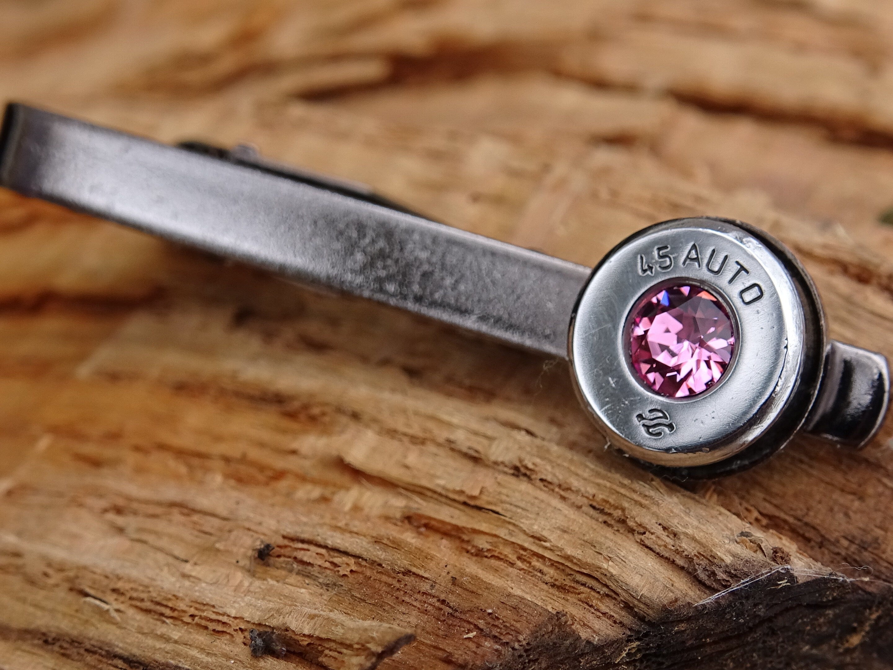 Bullet tie clip high polished pink tourmaline __etsy:2773964074