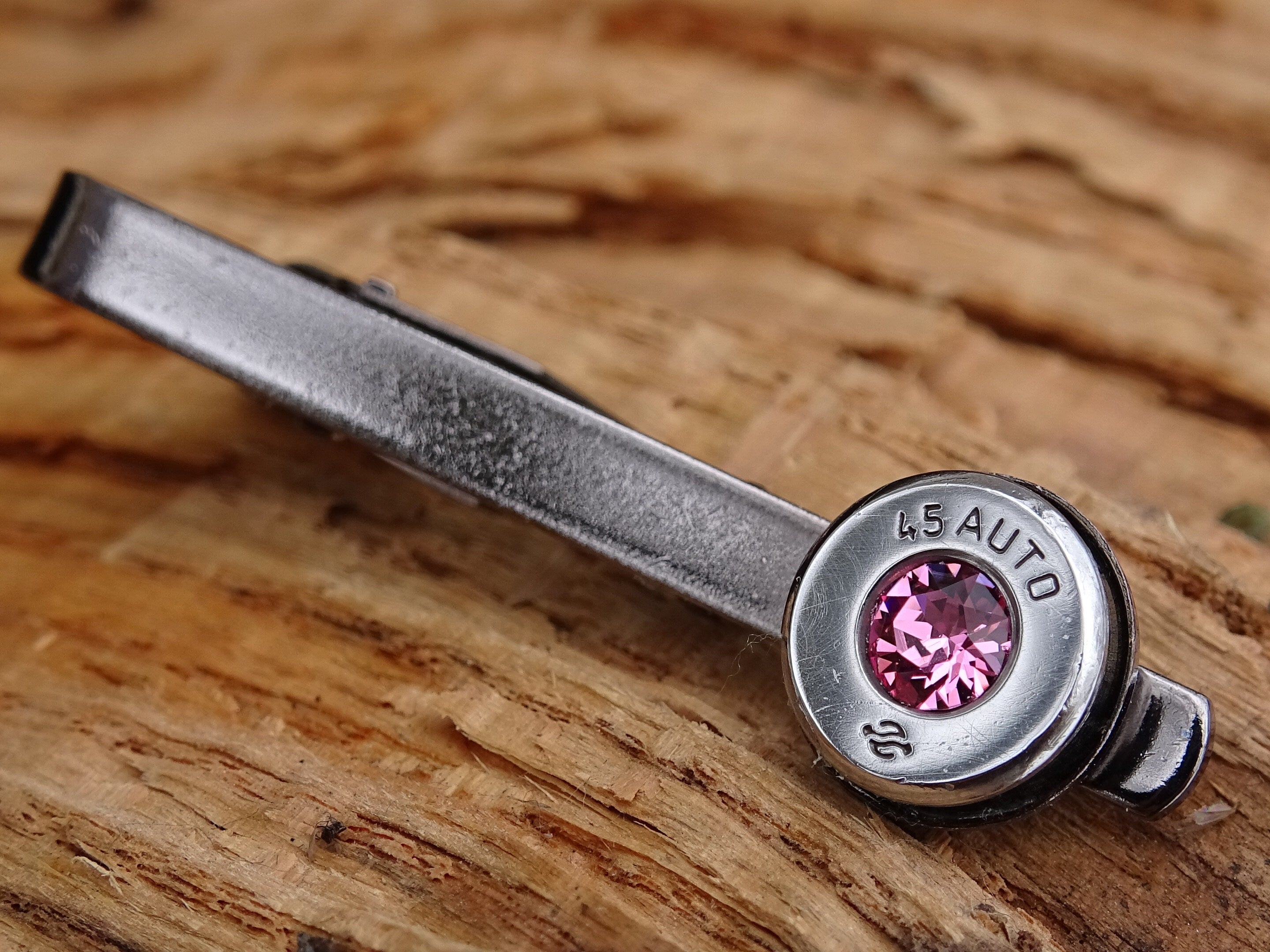 Bullet tie clip high polished pink tourmaline __etsy:2773964330