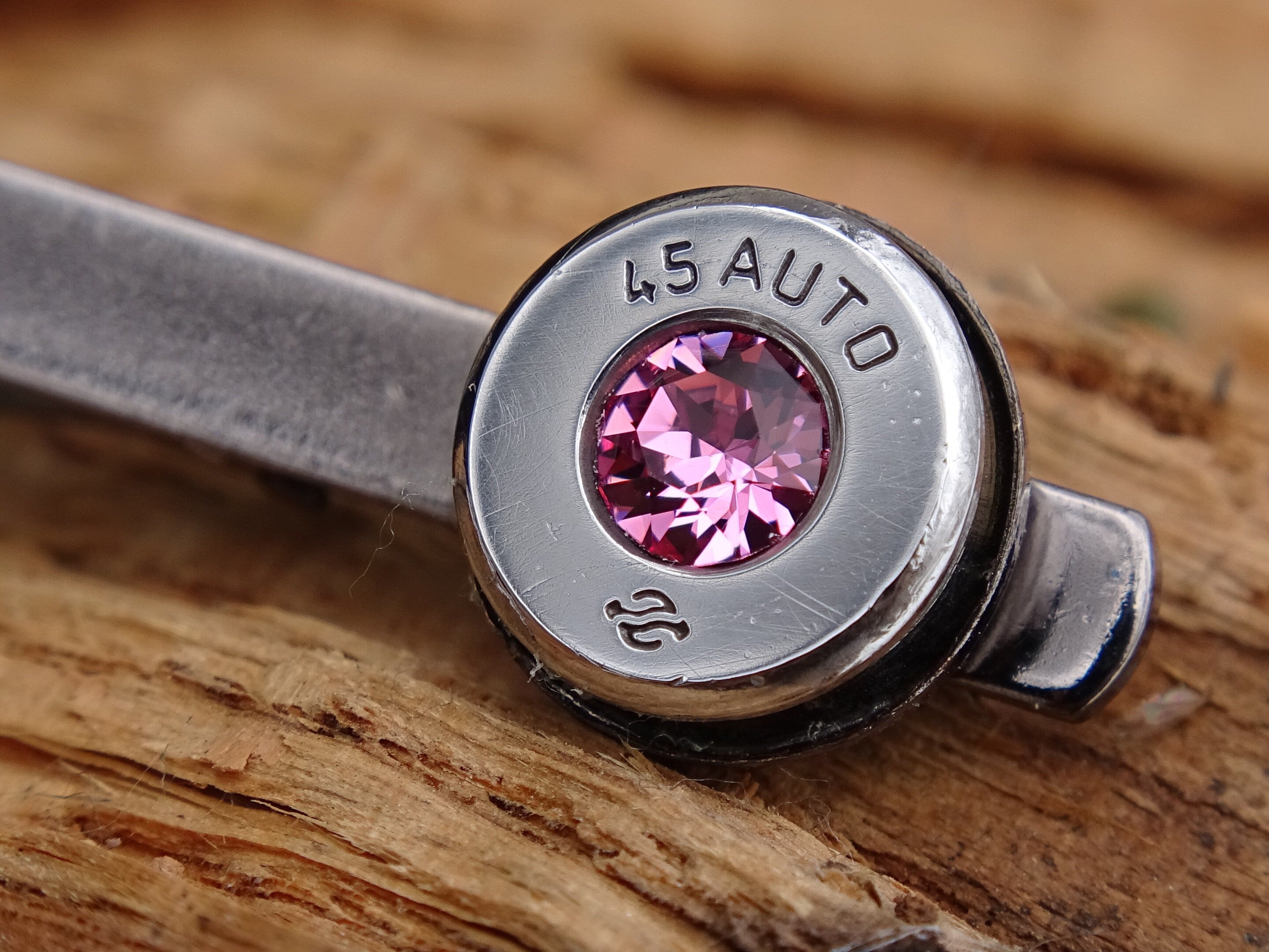 Bullet tie clip high polished pink tourmaline __etsy:2773964488