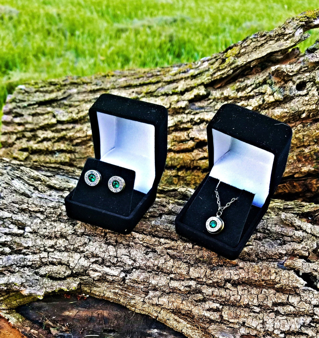 Earring 9mm & Pendant 9mm Bullet jewelry Swarovski stone Set __etsy:1892826254