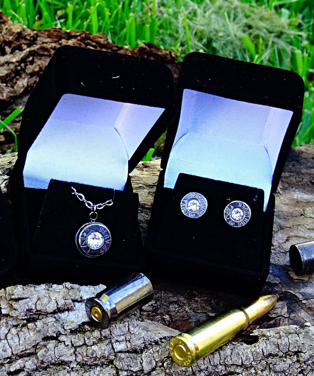 Earring 9mm & Pendant 9mm Bullet jewelry Swarovski stone Set __etsy:1892985980