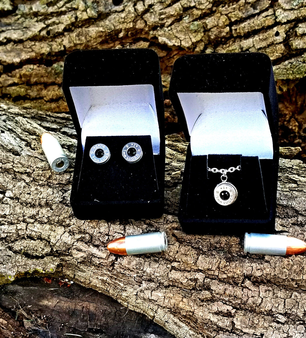 Earring 9mm & Pendant 9mm Bullet jewelry Swarovski stone Set __etsy:1940347513