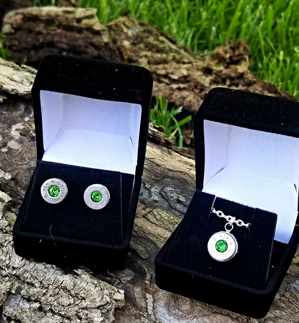 Earring 9mm & Pendant 9mm Bullet jewelry Swarovski stone Set __etsy:1892822212