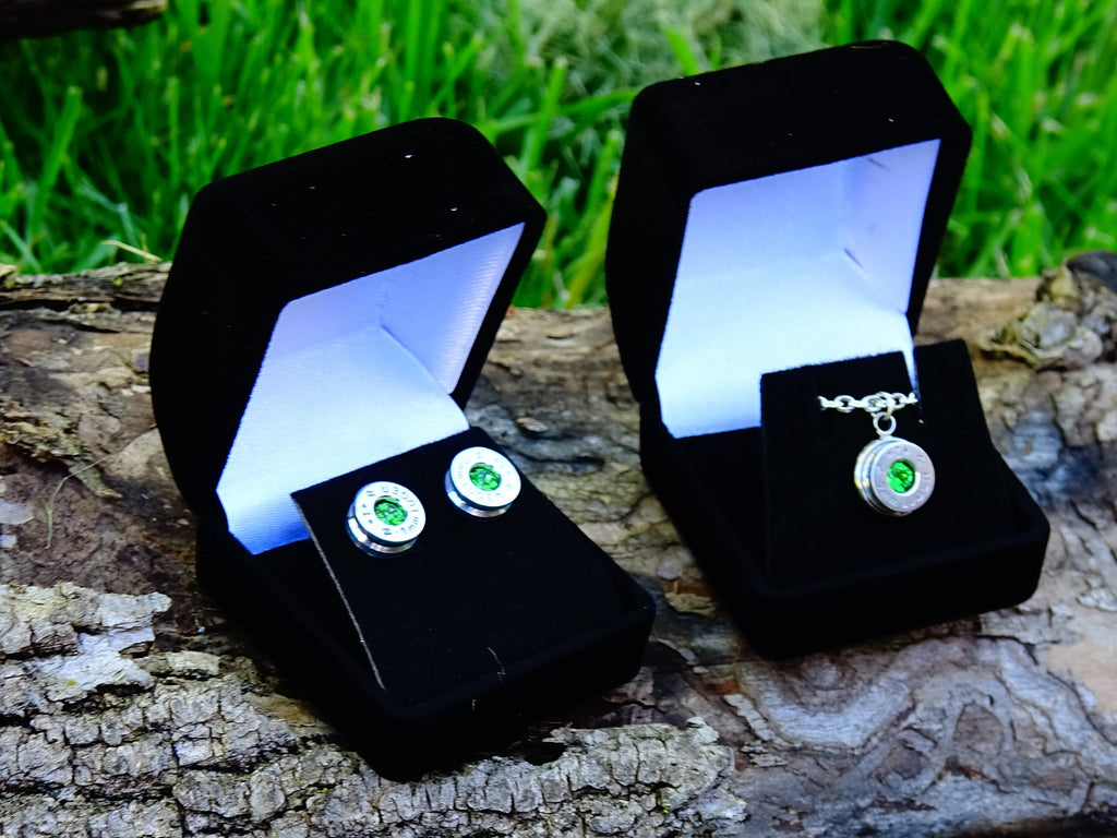 Earring 9mm & Pendant 9mm Bullet jewelry Swarovski stone Set __etsy:1940349281
