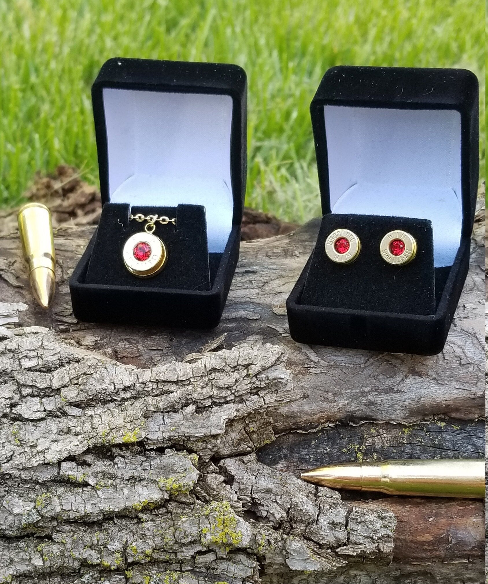 Earring 9mm & Pendant 9mm Bullet jewelry Swarovski stone Set __etsy:1940353657