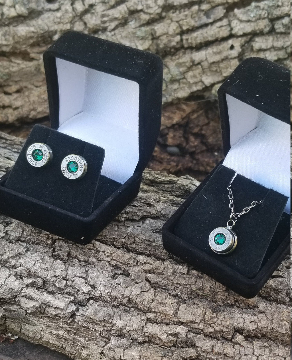 Earring 9mm & Pendant 9mm Bullet jewelry Swarovski stone Set __etsy:1940354817