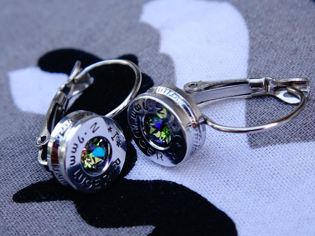 French clip 9mm bullet earrings with Swarovski crystal Alexandrite __etsy:2001127417