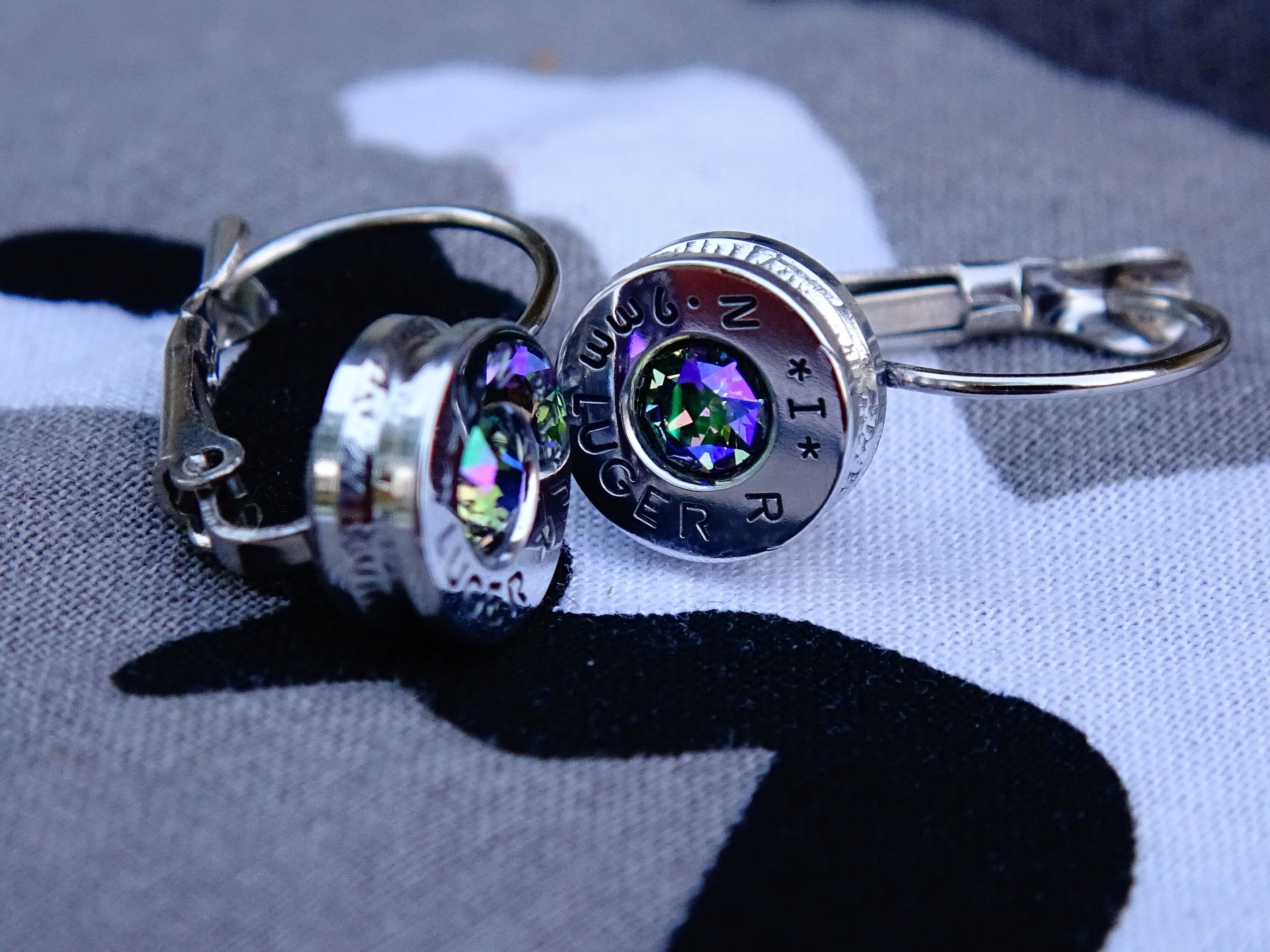 French clip 9mm bullet earrings with Swarovski crystal Alexandrite __etsy:1953596310