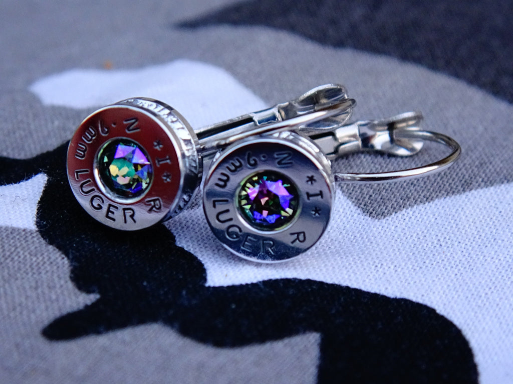 French clip 9mm bullet earrings with Swarovski crystal Alexandrite __etsy:1953594854