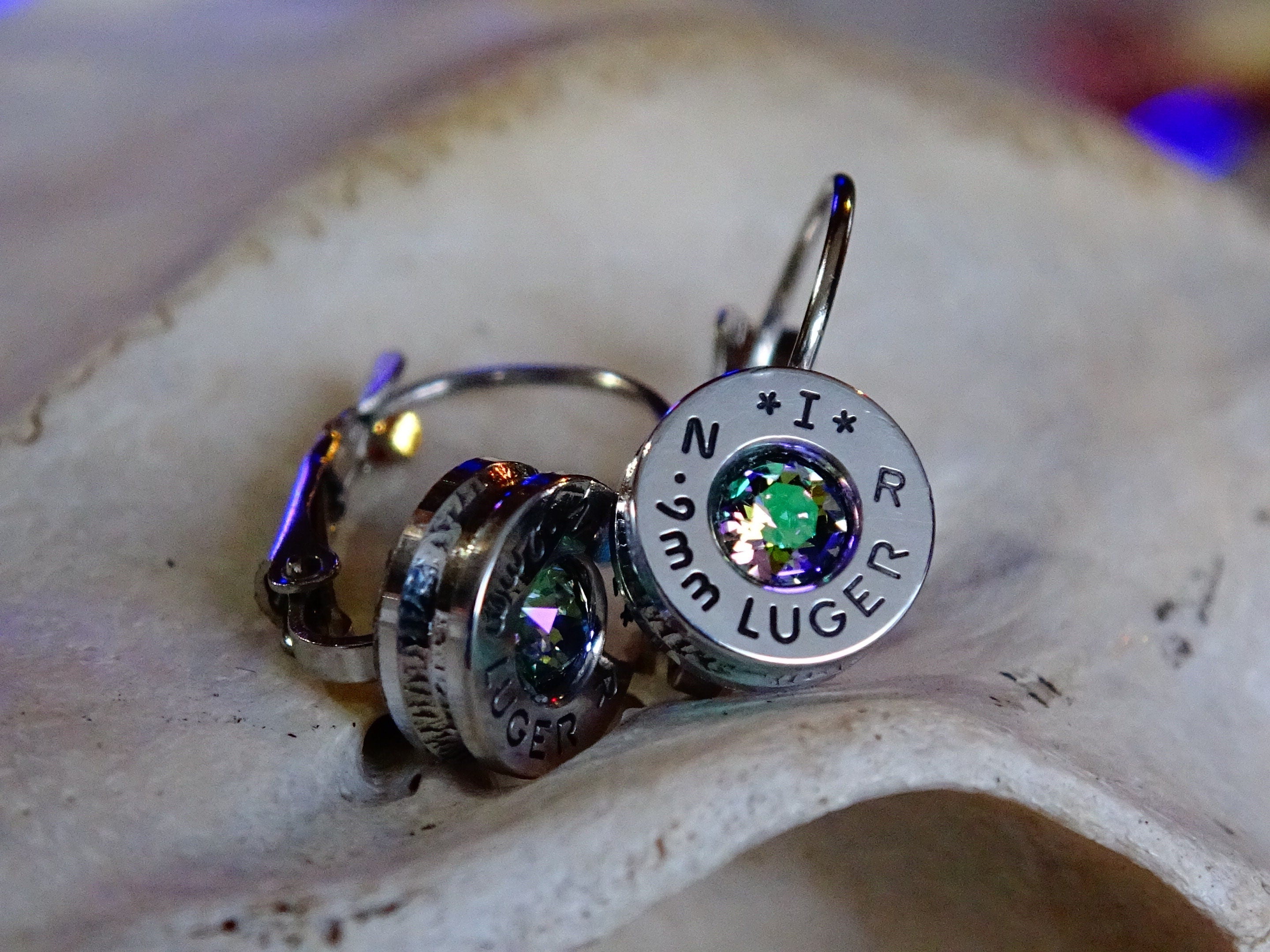 French clip 9mm bullet earrings with Swarovski crystal Alexandrite __etsy:1953595096