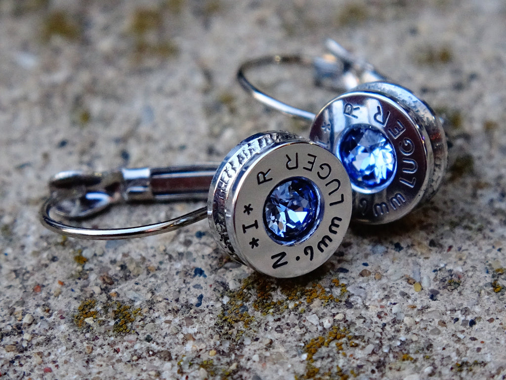 French clip 9mm bullet earrings with Swarovski crystal light sapphire __etsy:1953581858