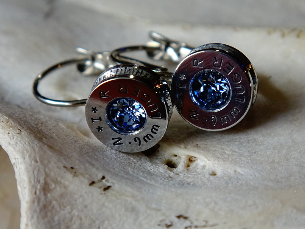 French clip 9mm bullet earrings with Swarovski crystal light sapphire __etsy:1953580364