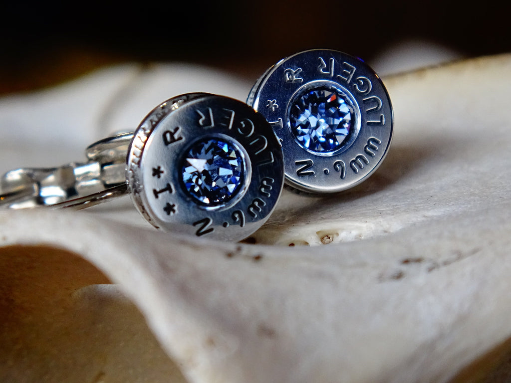 French clip 9mm bullet earrings with Swarovski crystal light sapphire __etsy:1953580662