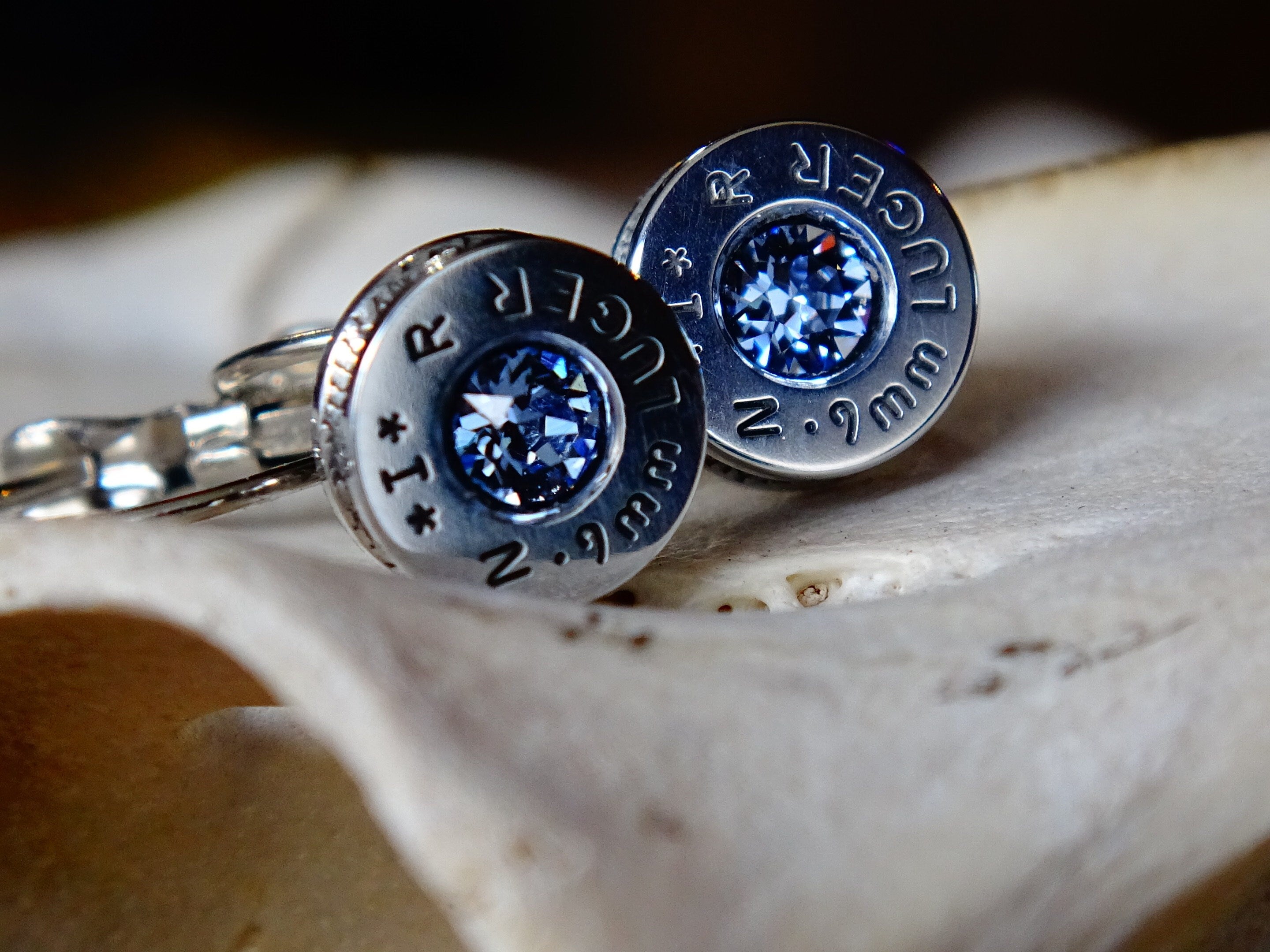 French clip 9mm bullet earrings with Swarovski crystal light sapphire __etsy:1953580662