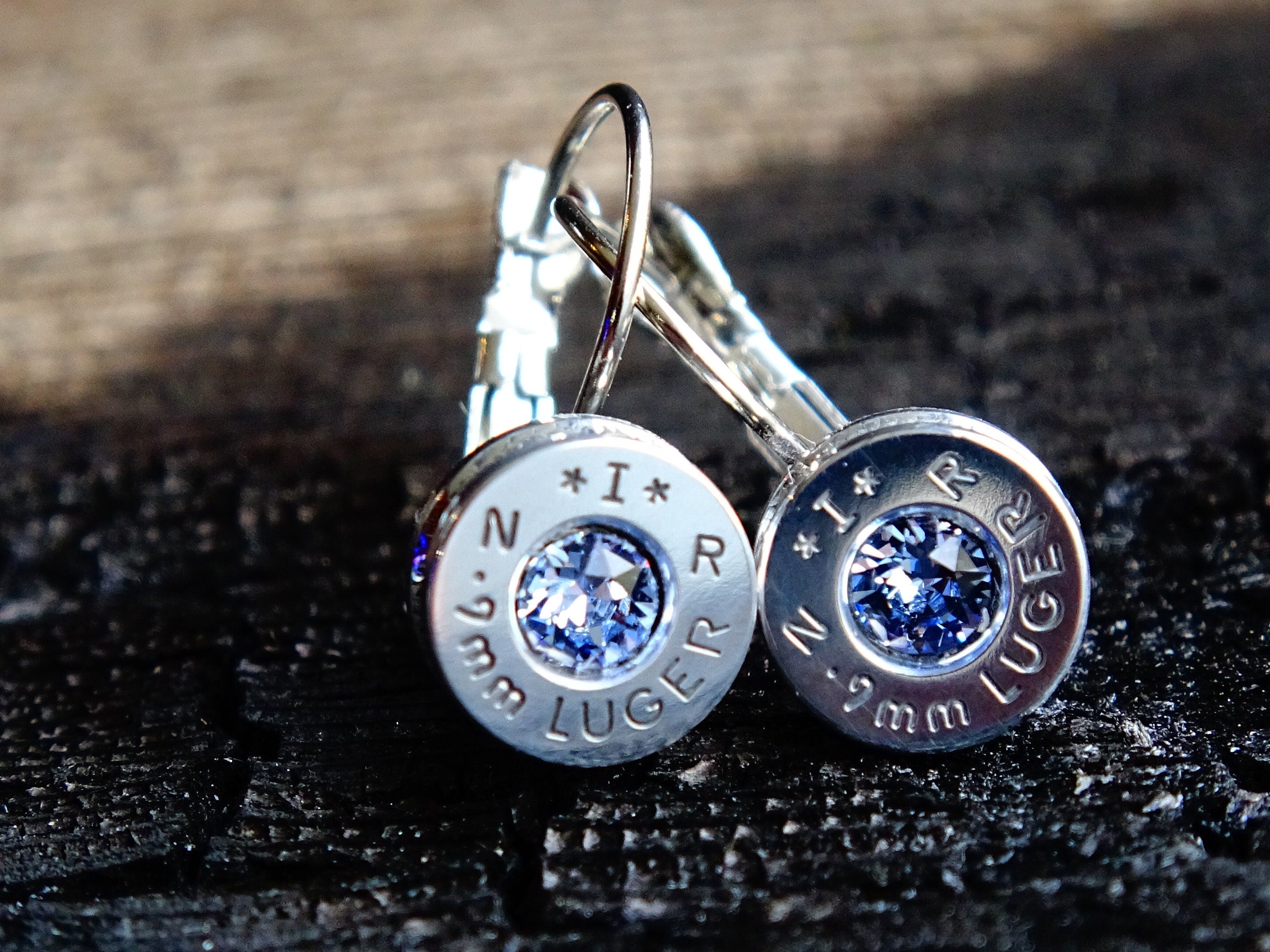 French clip 9mm bullet earrings with Swarovski crystal light sapphire __etsy:1953581032
