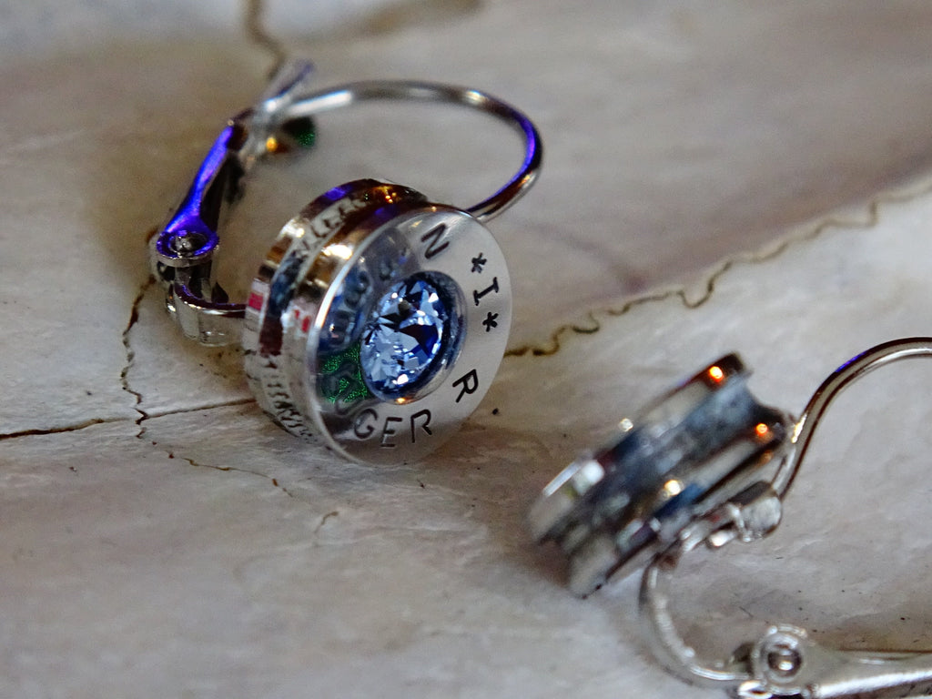 French clip 9mm bullet earrings with Swarovski crystal light sapphire __etsy:2001113995