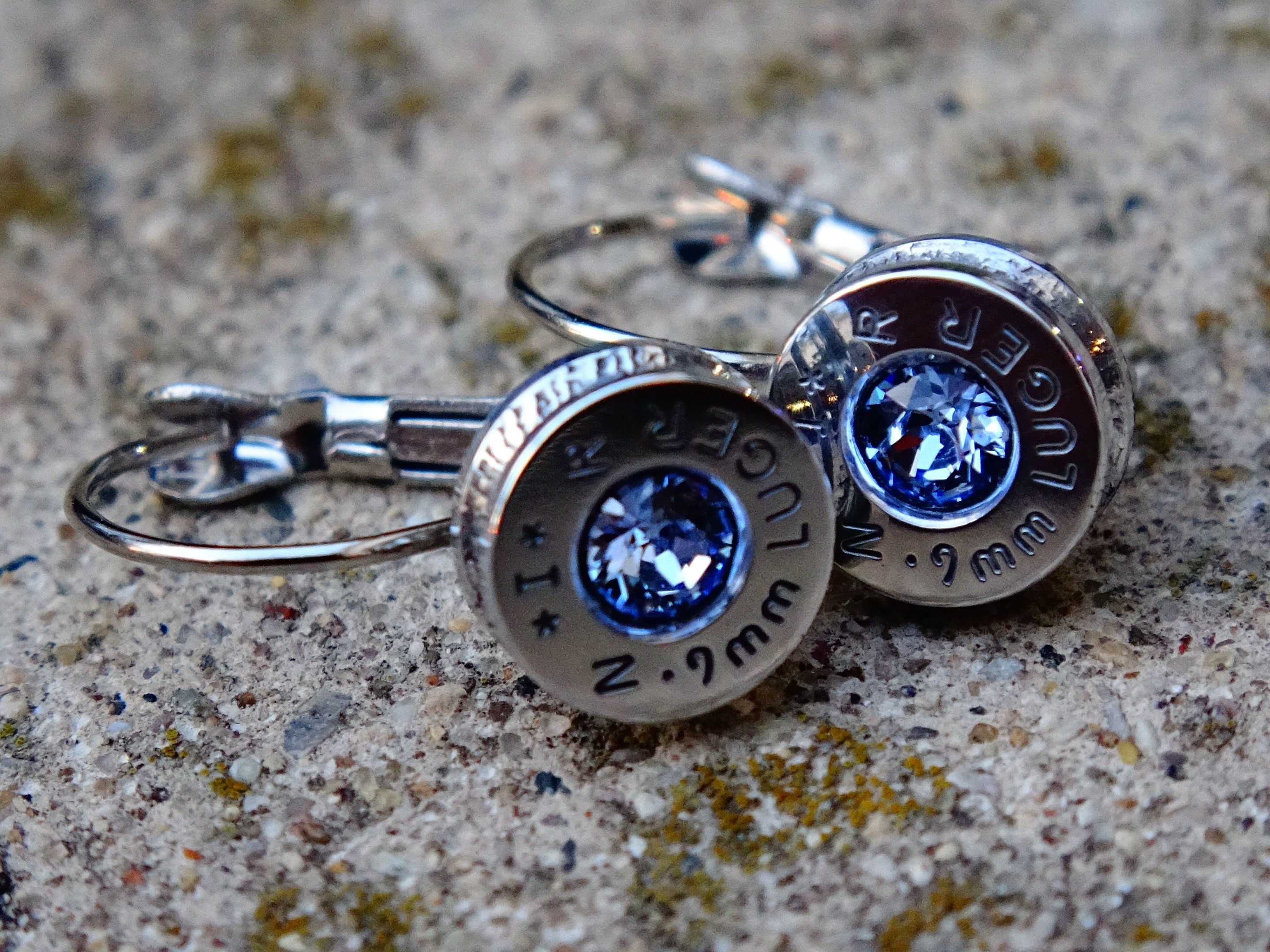 French clip 9mm bullet earrings with Swarovski crystal light sapphire __etsy:2001114503