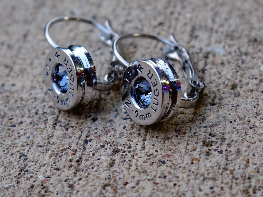 French clip 9mm bullet earrings with Swarovski crystal silver night __etsy:1953599842