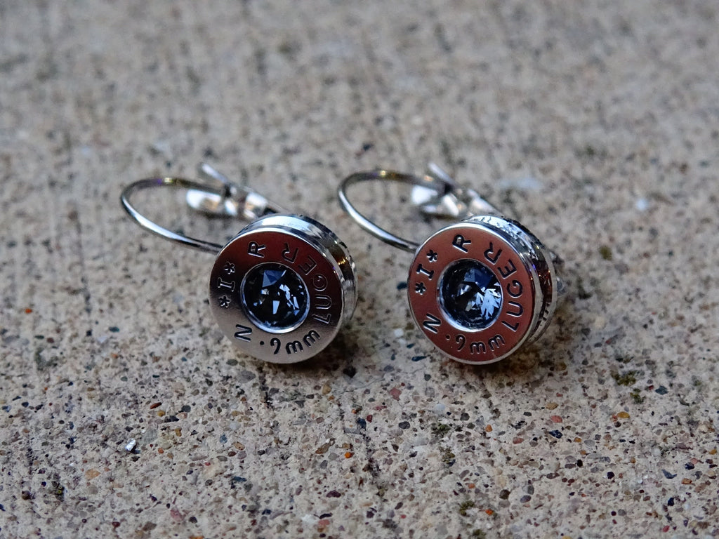 French clip 9mm bullet earrings with Swarovski crystal silver night __etsy:2001133237