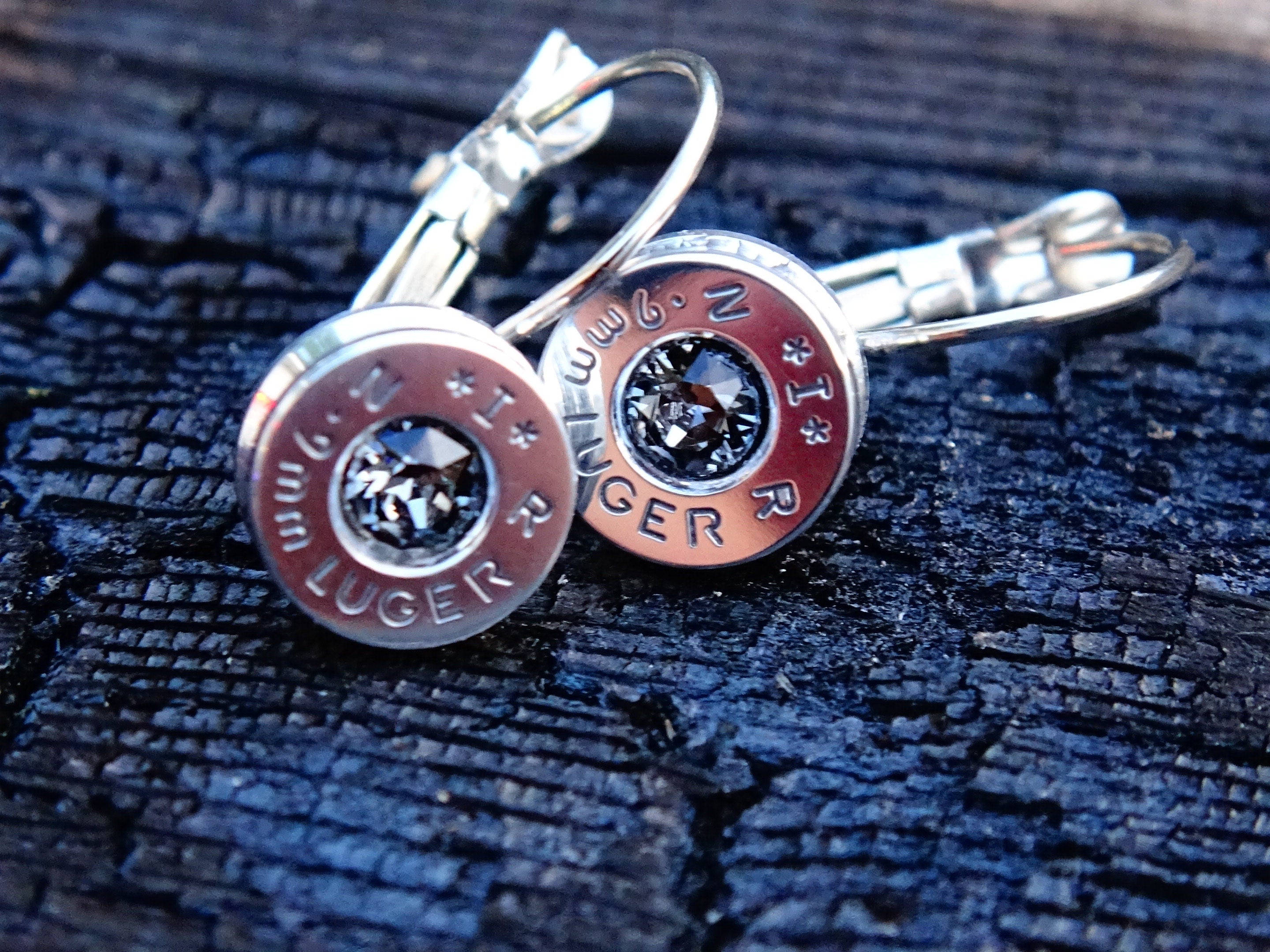French clip 9mm bullet earrings with Swarovski crystal silver night __etsy:2001133549