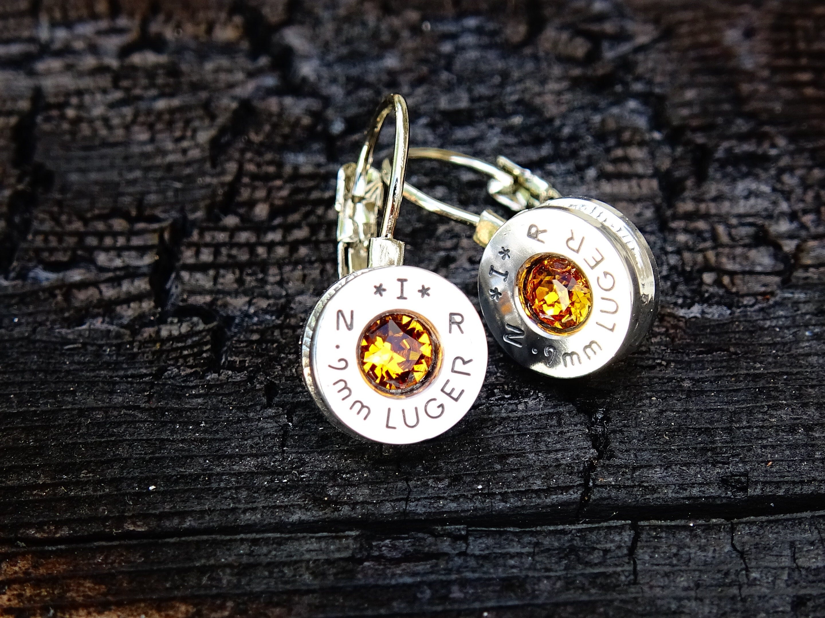 French clip 9mm bullet earrings with Swarovski crystal topaz __etsy:2000782171