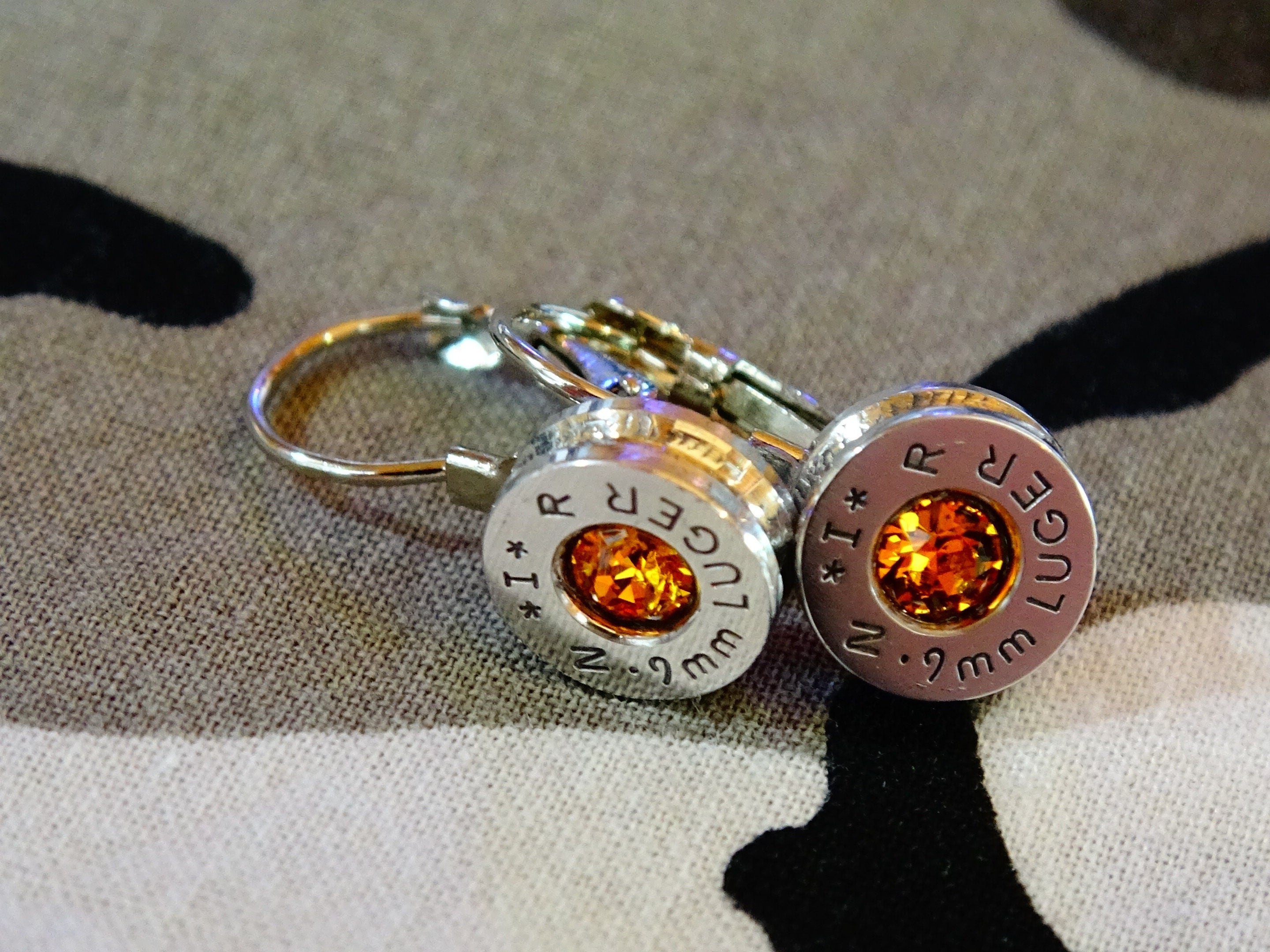French clip 9mm bullet earrings with Swarovski crystal topaz __etsy:2000780623