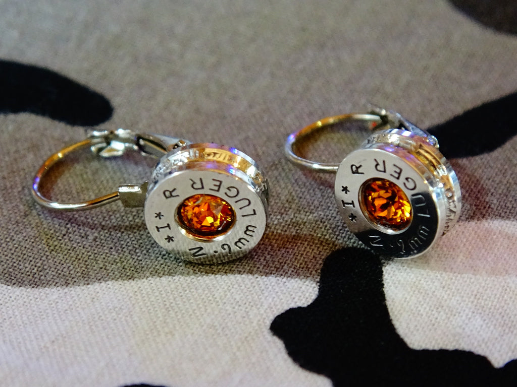 French clip 9mm bullet earrings with Swarovski crystal topaz __etsy:2000781061