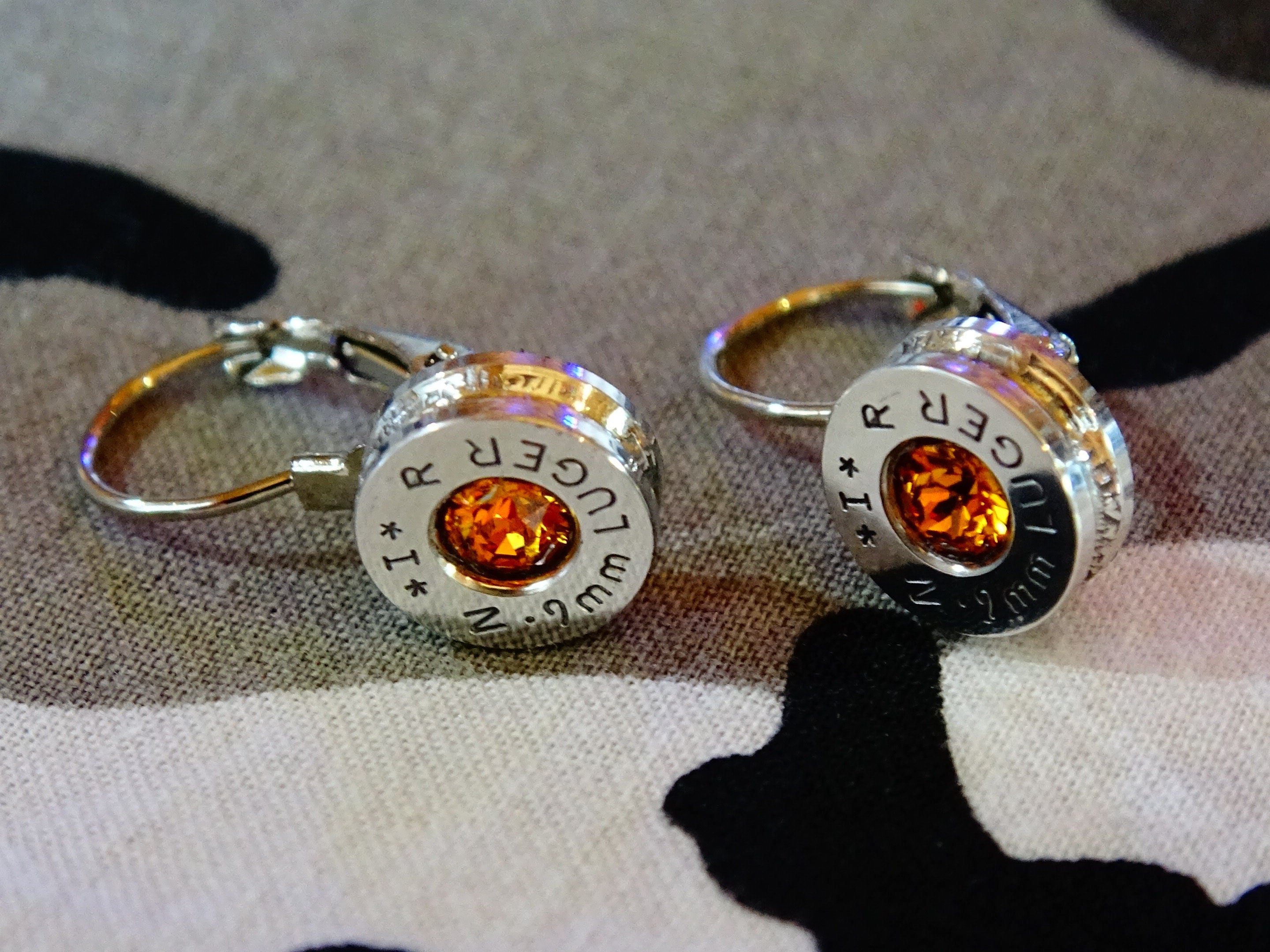 French clip 9mm bullet earrings with Swarovski crystal topaz __etsy:2000781061