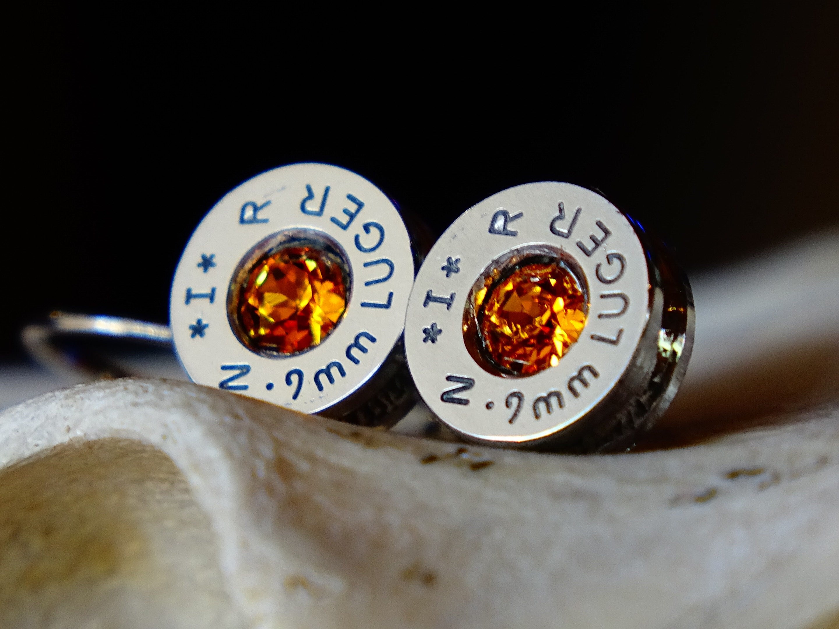 French clip 9mm bullet earrings with Swarovski crystal topaz __etsy:2000781445