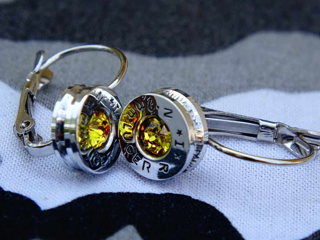 French clip 9mm bullet earrings with Swarovski crystal yellow citrine __etsy:2007280163