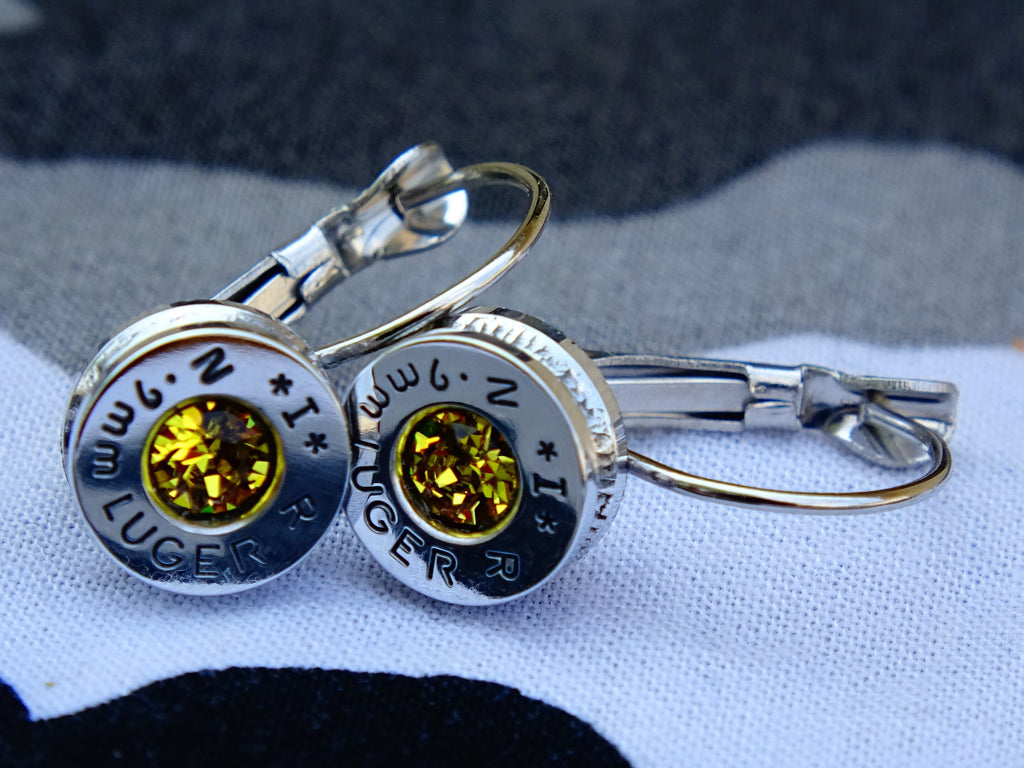 French clip 9mm bullet earrings with Swarovski crystal yellow citrine __etsy:1959745240