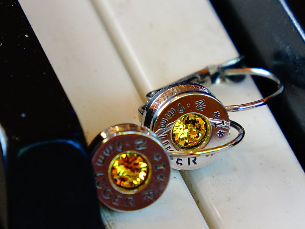 French clip 9mm bullet earrings with Swarovski crystal yellow citrine __etsy:1959745532